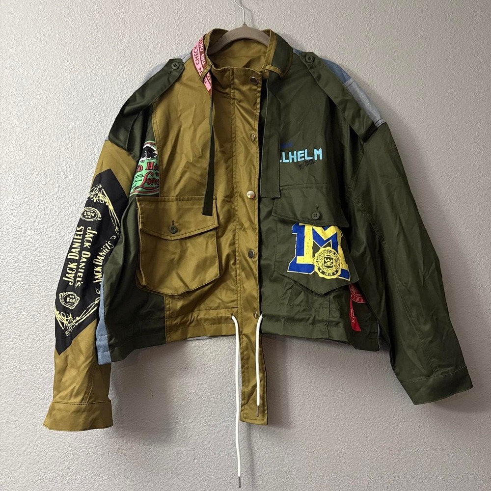 Women's Army Green Print Splice Jacket Women Outerwear Streetwear Style Jacket